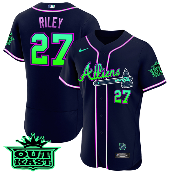 Personalized Men’s Atlanta Braves #27 Austin Riley 2023 Galaxy Flex Base Stitched Baseball Jersey