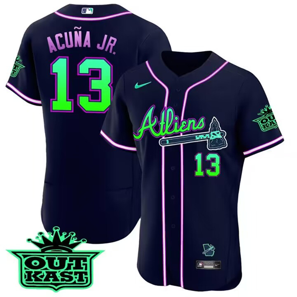 Personalized Men’s Atlanta Braves #13 Ronald Acuña Jr. 2023 Galaxy Flex Base Stitched Baseball Jersey