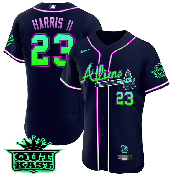 Personalized Men’s Atlanta Braves #23 Michael Harris II 2023 Galaxy Flex Base Stitched Baseball Jersey
