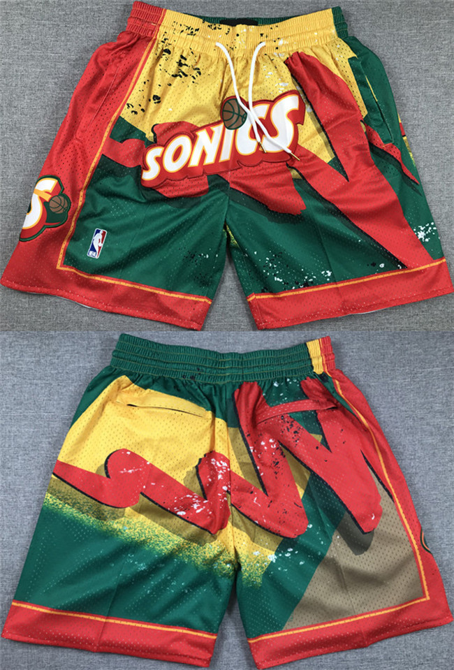 Personalized Men’s Oklahoma City Thunder Green Yellow Red SuperSonics Shorts (Run Small)