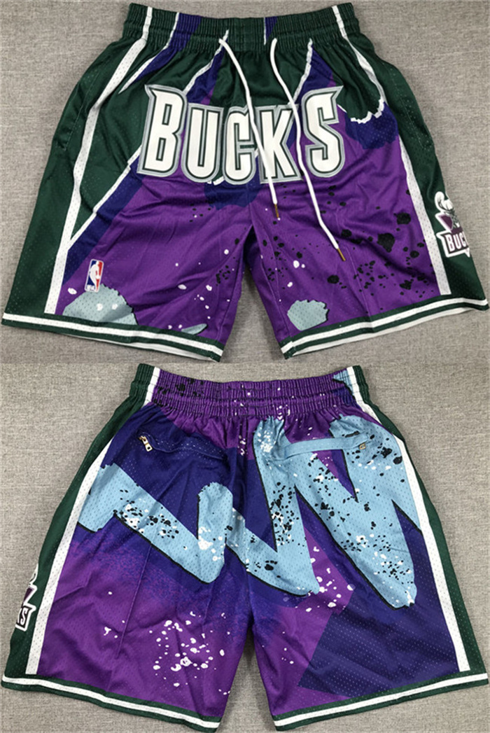 Personalized Men’s Milwaukee Bucks Purple Green Shorts (Run Small)