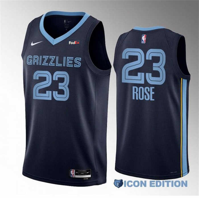 Personalized Men’s Memphis Grizzlies #23 Derrick Rose Navy Icon Edition Stitched Jersey