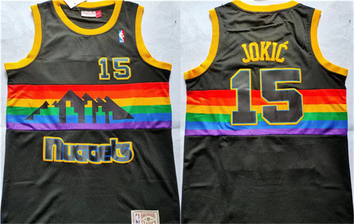 Personalized Men’s Denver Nuggets #15 Nikola Jokic Black Throwback Stitched Jersey