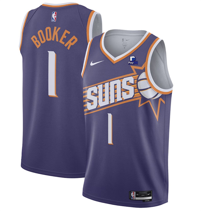 Personalized Men’s Phoenix Suns #1 Devin Booker Purple 2023 Icon Edition Stitched Basketball Jersey