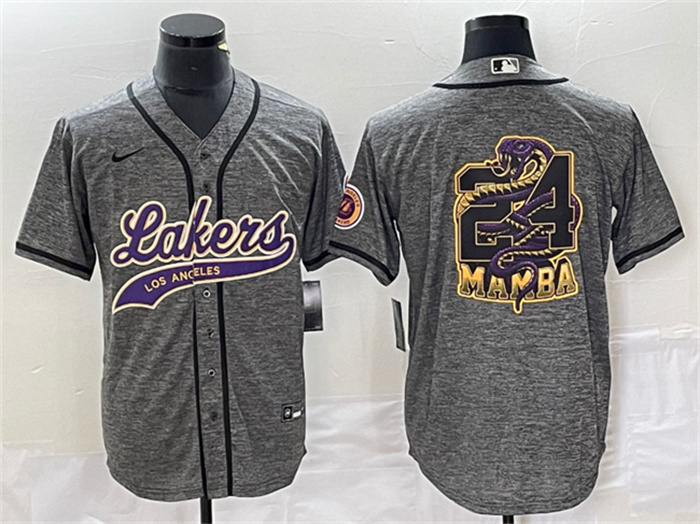 Personalized Men’s Los Angeles Lakers Gray #24 Mamba Big Logo Cool Base Stitched Baseball Jersey