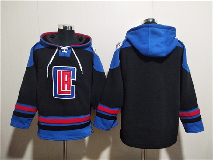 Personalized Men’s Los Angeles Clippers Blank Black Blue Lace-Up Pullover Hoodie
