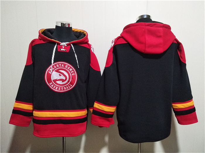 Personalized Men’s Atlanta Hawks Blank Black Red Lace-Up Pullover Hoodie