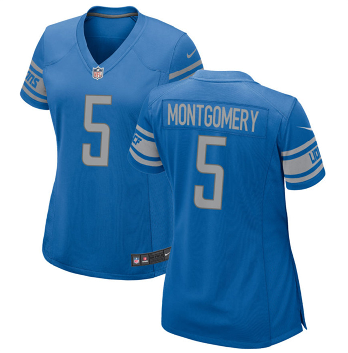 Personalized Women’s Detroit Lions #5 David Montgomery Blue Stitched Jersey(Run Smaller)