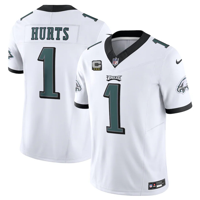 Personalized Men’s Philadelphia Eagles #1 Jalen Hurts White 2023 F.U.S.E. With C Patch Untouchable Limited Stitched Football Jersey
