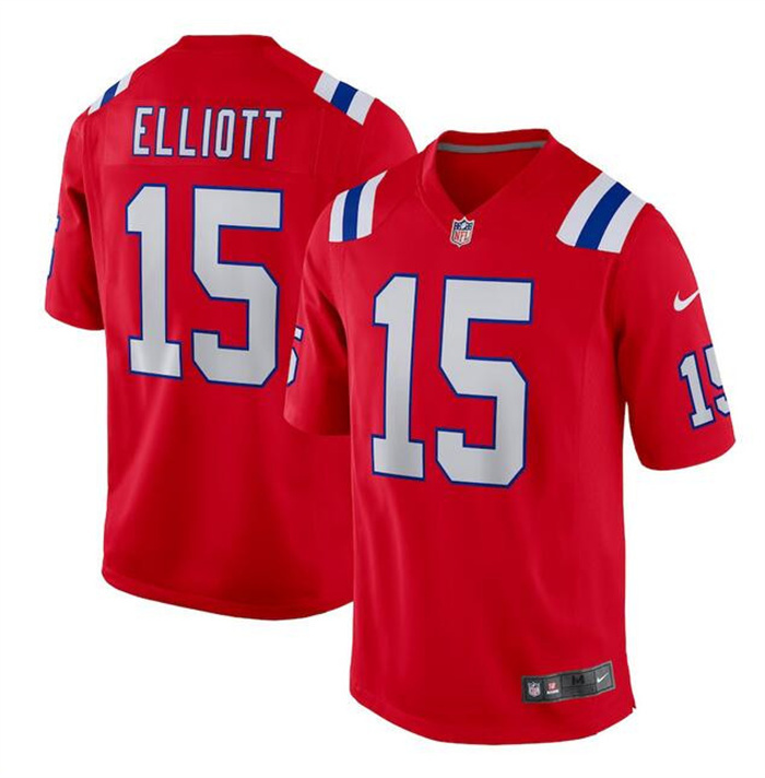 Personalized Men’s New England Patriots #15 Ezekiel Elliott Red Stitched Game Jersey