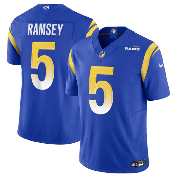 Personalized Men’s Los Angeles Rams #5 Jalen Ramsey Blue 2023 F.U.S.E. Untouchable Limited Stitched Football Jersey