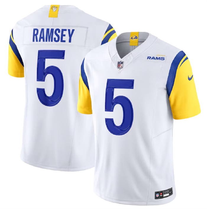 Personalized Men’s Los Angeles Rams #5 Jalen Ramsey White 2023 F.U.S.E. Untouchable Limited Stitched Football Jersey