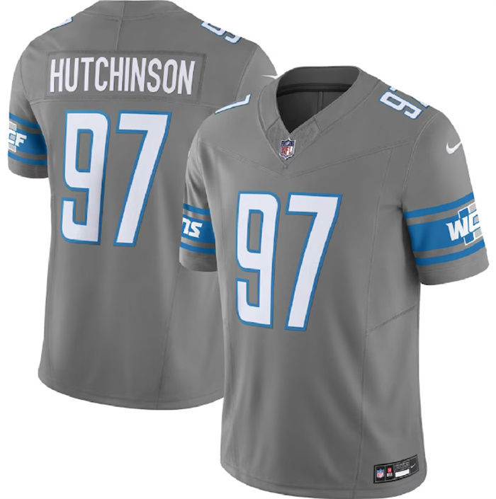 Personalized Men’s Detroit Lions #97 Aidan Hutchinson Grey 2023 F.U.S.E. Untouchable Limited Stitched Jersey