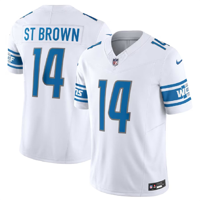Personalized Men’s Detroit Lions #14 Amon-Ra St. Brown White 2023 F.U.S.E. Untouchable Limited Stitched Jersey