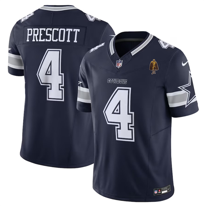 Personalized Men’s Dallas Cowboys #4 Dak Prescott Navy 2023 F.U.S.E. With Walter Payton Patch Limited Stitched Football Jersey
