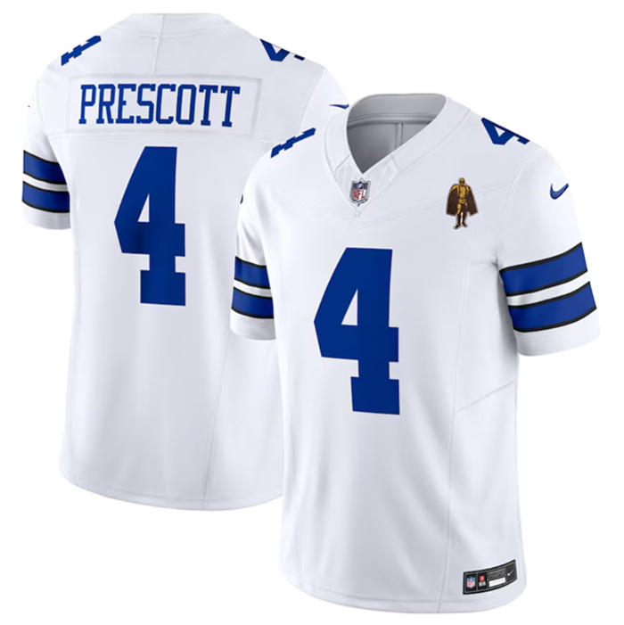 Personalized Men’s Dallas Cowboys #4 Dak Prescott White 2023 F.U.S.E. With Walter Payton Patch Limited Stitched Football Jersey