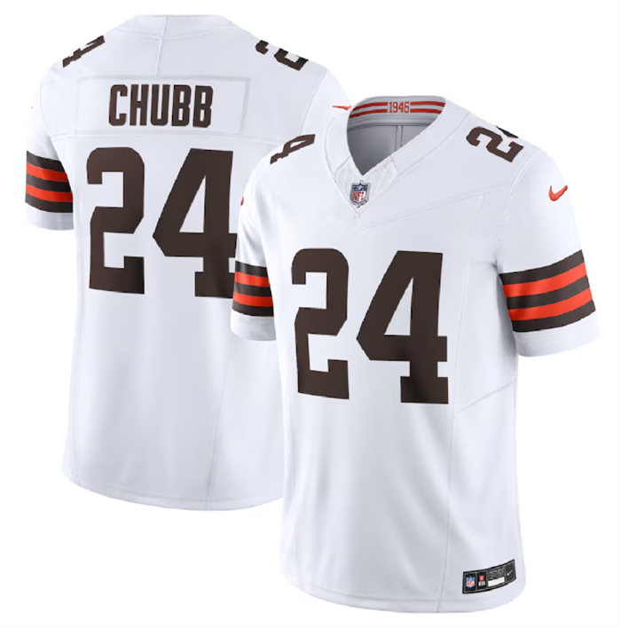 Personalized Men’s Cleveland Browns #24 Nick Chubb White 2023 F.U.S.E. Untouchable Limited Stitched Jersey