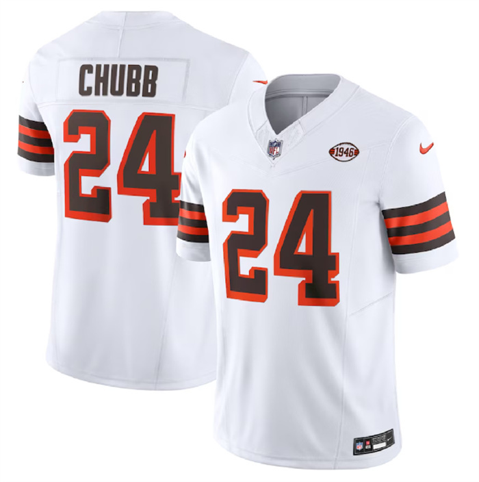 Personalized Men’s Cleveland Browns #24 Nick Chubb White 2023 F.U.S.E. 1946 Collection Untouchable Limited Stitched Jersey