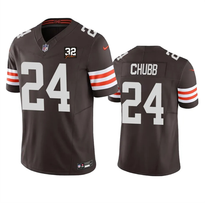 Personalized Men’s Cleveland Browns #24 Nick Chubb Brown 2023 F.U.S.E. With Jim Brown Memorial Patch Untouchable Limited Stitched Jersey