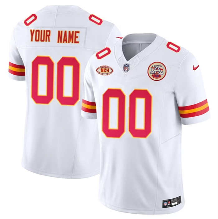 Personalized Men’s Kansas City Chiefs Active Player White 2023 F.U.S.E. With NKH Patch Untouchable Limited Stitched Jersey