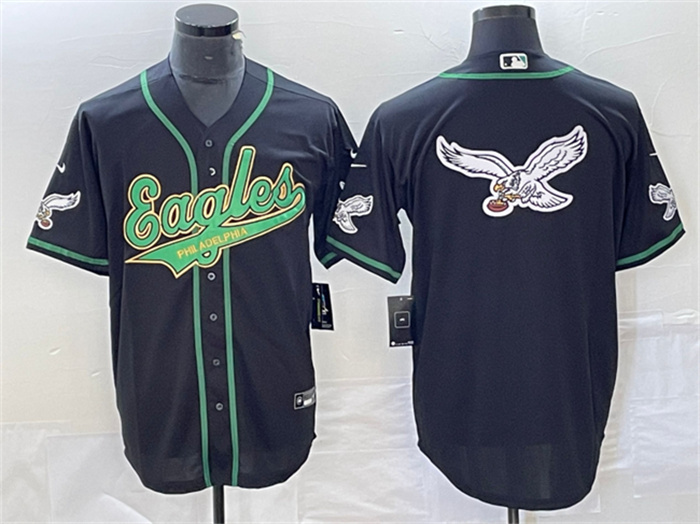 Personalized Men’s Philadelphia Eagles Black Team Big Logo Cool Base Stitched Baseball Jersey