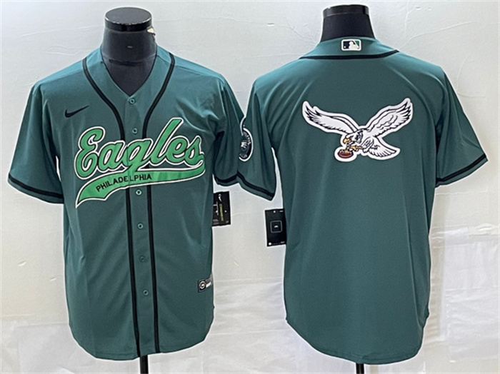 Personalized Men’s Philadelphia Eagles Green Team Big Logo Cool Base Stitched Baseball Jersey