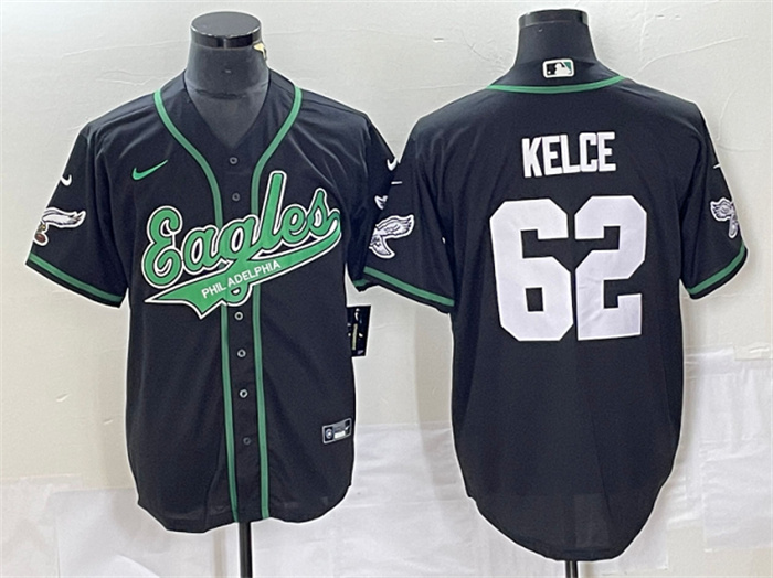 Personalized Men’s Philadelphia Eagles #62 Jason Kelce Black Cool Base Stitched Baseball Jersey