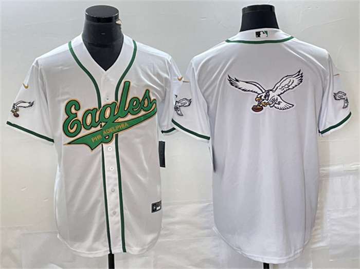 Personalized Men’s Philadelphia Eagles White Gold Team Big Logo Cool Base Stitched Baseball Jersey