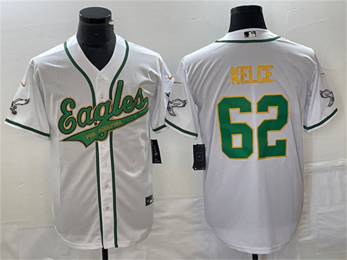 Personalized Men’s Philadelphia Eagles #62 Jason Kelce White Gold Cool Base Stitched Baseball Jersey