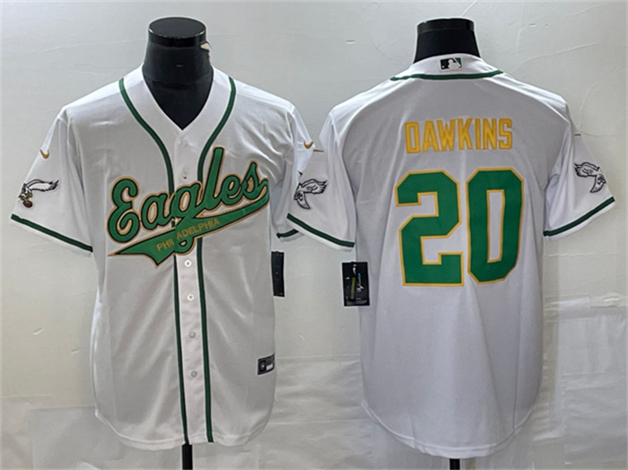 Personalized Men’s Philadelphia Eagles #20 Brian Dawkins White Gold Cool Base Stitched Baseball Jersey