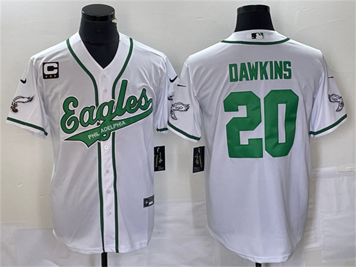 Personalized Men’s Philadelphia Eagles #20 Brian Dawkins White With C Patch Cool Base Stitched Baseball Jersey