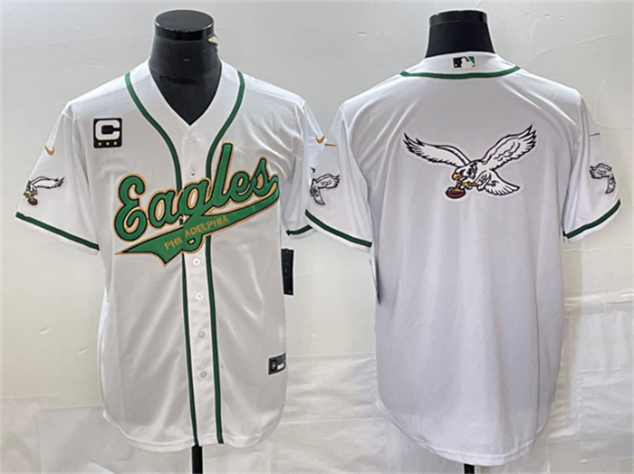 Personalized Men’s Philadelphia Eagles White Gold Team Big Logo With C Patch Cool Base Stitched Baseball Jersey