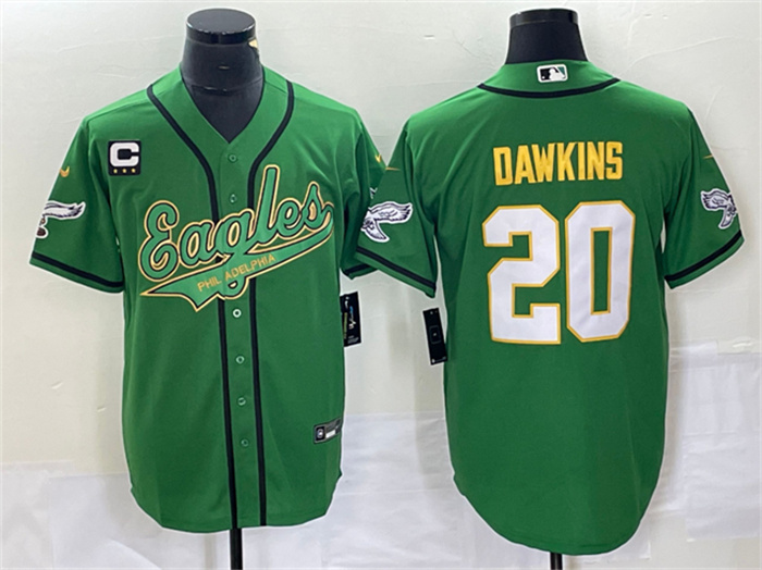 Personalized Men’s Philadelphia Eagles #20 Brian Dawkins Green Gold With C Patch Cool Base Stitched Baseball Jersey