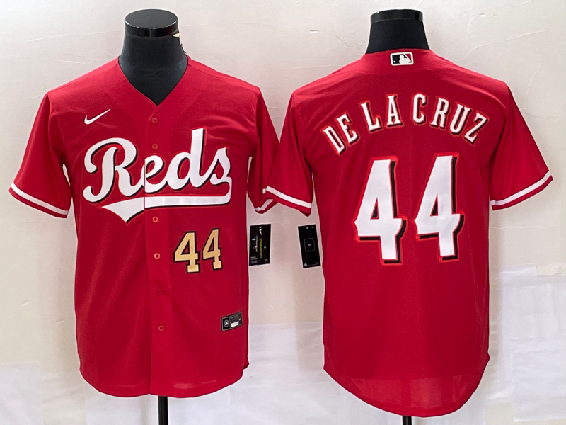 Personalized Men’s Cincinnati Reds #44 Elly De La Cruz Number Red Cool Base Stitched Baseball Jersey