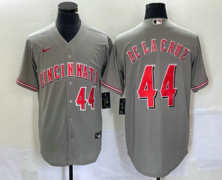 Personalized Men’s Cincinnati Reds #44 Elly De La Cruz Number Grey Cool Base Stitched Baseball Jersey