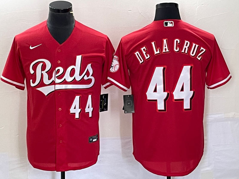Personalized Men’s Cincinnati Reds #44 Elly De La Cruz Number Red Cool Base Stitched Baseball Jersey 1