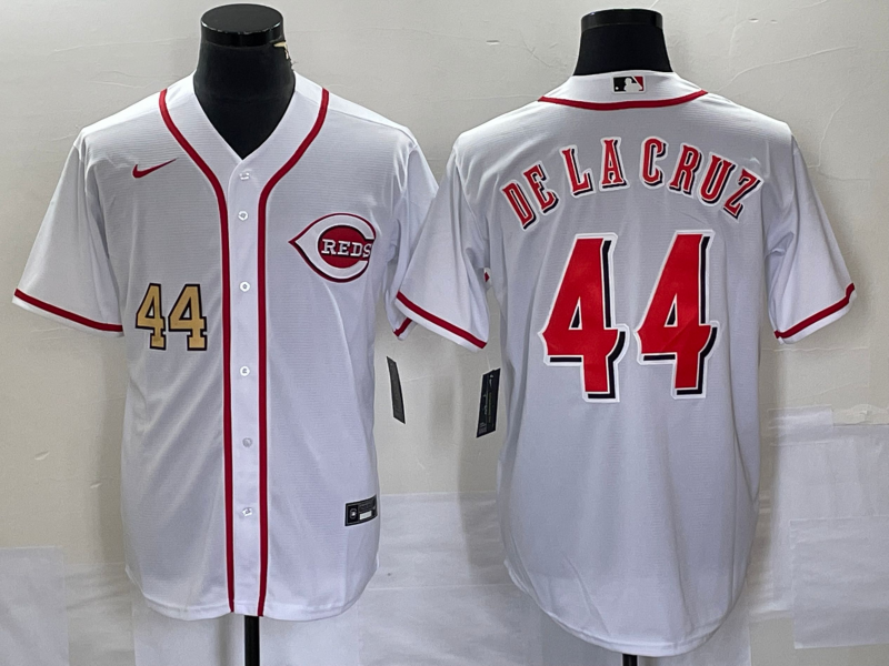 Personalized Men’s Cincinnati Reds #44 Elly De La Cruz Number White Cool Base Stitched Baseball Jersey
