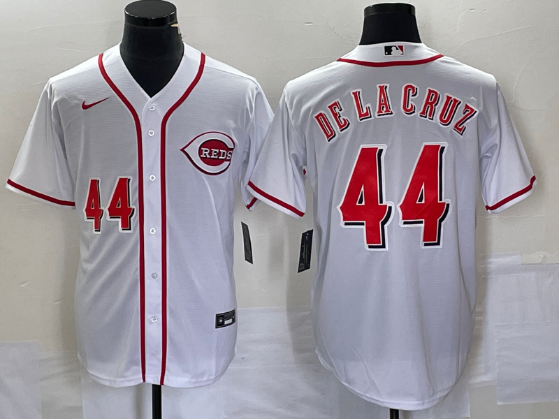 Personalized Men’s Cincinnati Reds #44 Elly De La Cruz Number White Cool Base Stitched Baseball Jersey1