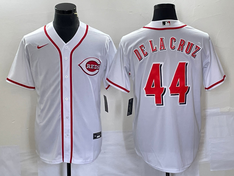 Personalized Men’s Cincinnati Reds #44 Elly De La Cruz Number White Cool Base Stitched Baseball Jersey 1