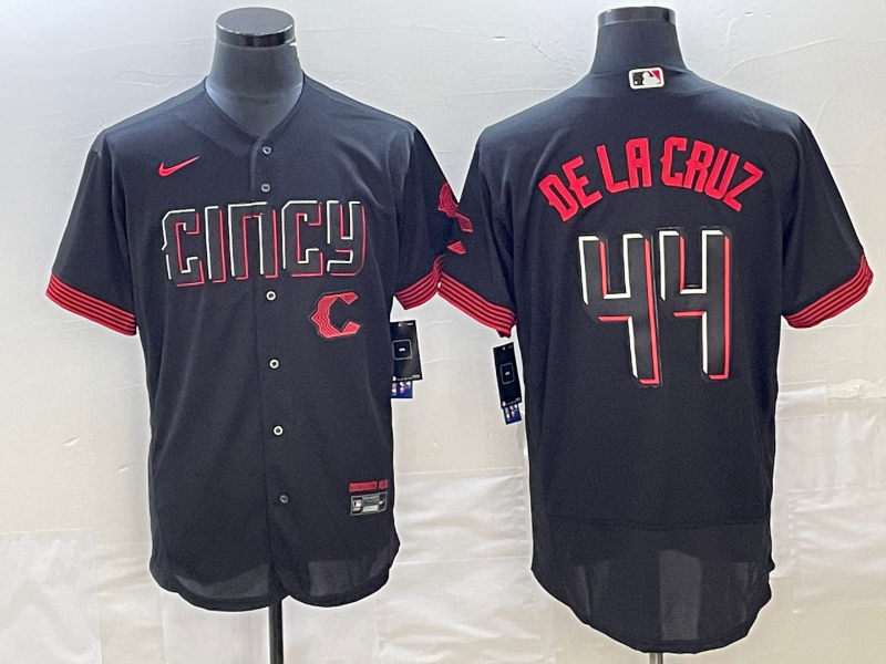 Personalized Men’s Cincinnati Reds #44 Elly De La Cruz Black 2023 City Connect Cool Base Stitched Jersey 1