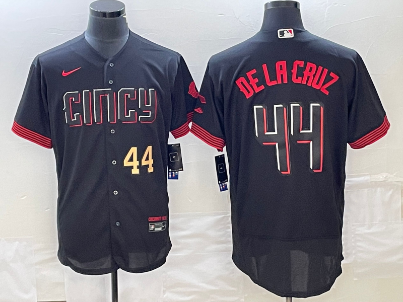 Personalized Men’s Cincinnati Reds #44 Elly De La Cruz Number Black 2023 City Connect Cool Base Stitched Jersey