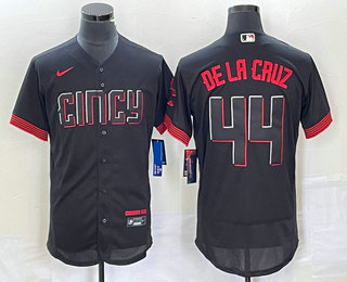 Personalized Men’s Cincinnati Reds #44 Elly De La Cruz Black 2023 City Connect Flex Base Stitched Baseball Jersey
