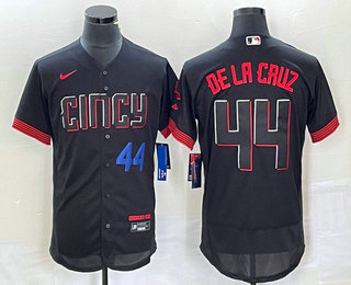 Personalized Men’s Cincinnati Reds #44 Elly De La Cruz Number Black 2023 City Connect Flex Base Stitched Baseball Jersey1