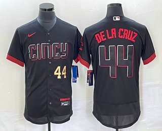 Personalized Men’s Cincinnati Reds #44 Elly De La Cruz Number Black 2023 City Connect Flex Base Stitched Baseball Jersey2