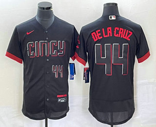 Personalized Men’s Cincinnati Reds #44 Elly De La Cruz Number Black 2023 City Connect Flex Base Stitched Baseball Jersey3