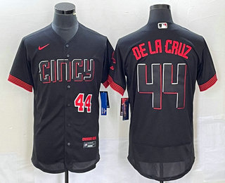 Personalized Men’s Cincinnati Reds #44 Elly De La Cruz Number Black 2023 City Connect Flex Base Stitched Baseball Jersey4