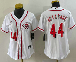 Personalized Women’s Cincinnati Reds #44 Elly De La Cruz Number White With Patch Cool Base Stitched Jersey