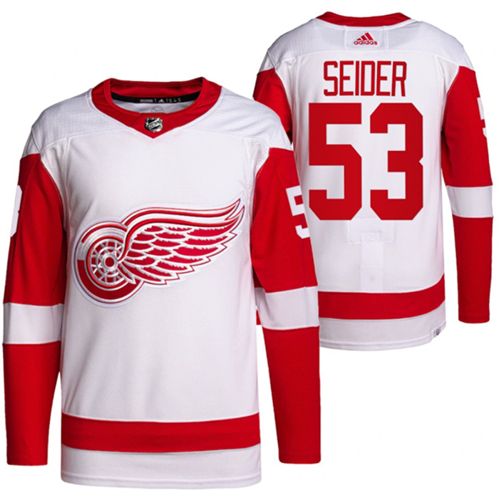 Personalized Men’s Detroit Red Wings #53 Moritz Seider White Stitched Jersey