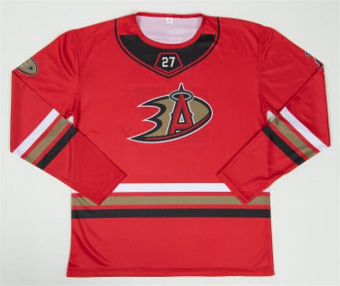 Personalized Men’s Anaheim Ducks X Los Angeles Angels #27 Mike Trout Red Stitched Jersey