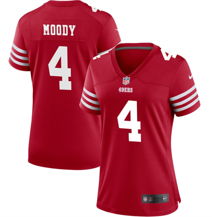 Personalized Women’s San Francisco 49ers #4 Jake Moody Red Stitched Jersey(Run Small)